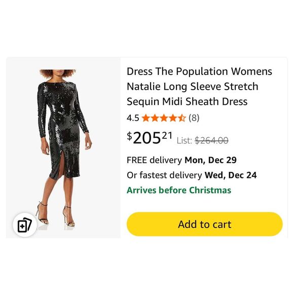 Dress The Population Natalie Long Sleeve Stretch Sequin Midi Sheath Dress XXS - Picture 9 of 9